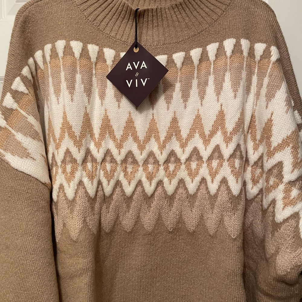 Ava & Viv Brown and White Chevron Sweater